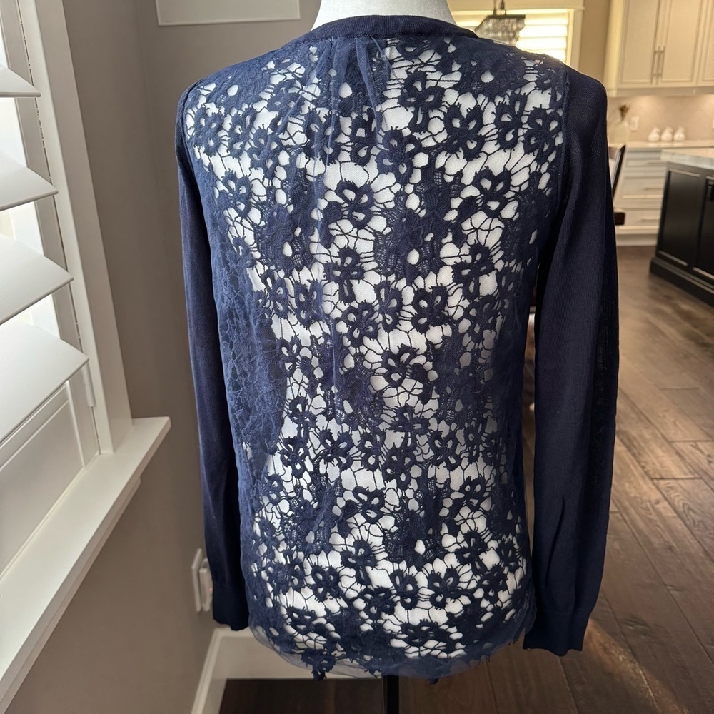 Molly Bracken Sheer Navy Lace Back Sweater